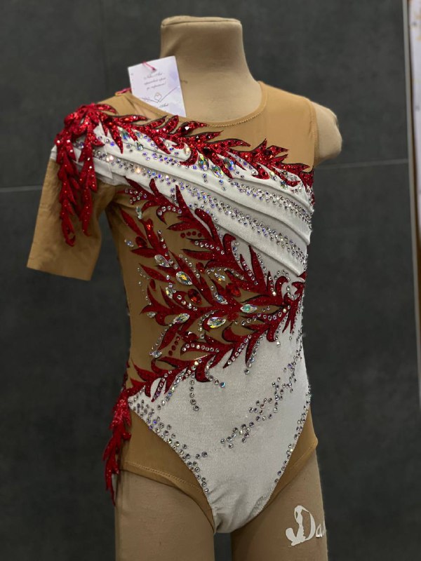 Білий купальник з червоним листям та кристалами | зріст 120–130