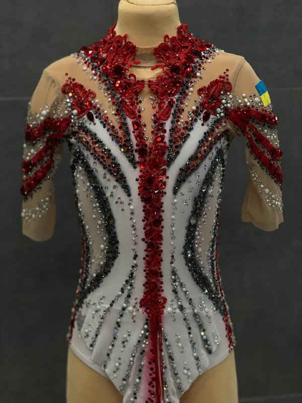 Білий купальник з червоним листковим візерунком | зріст 140–145