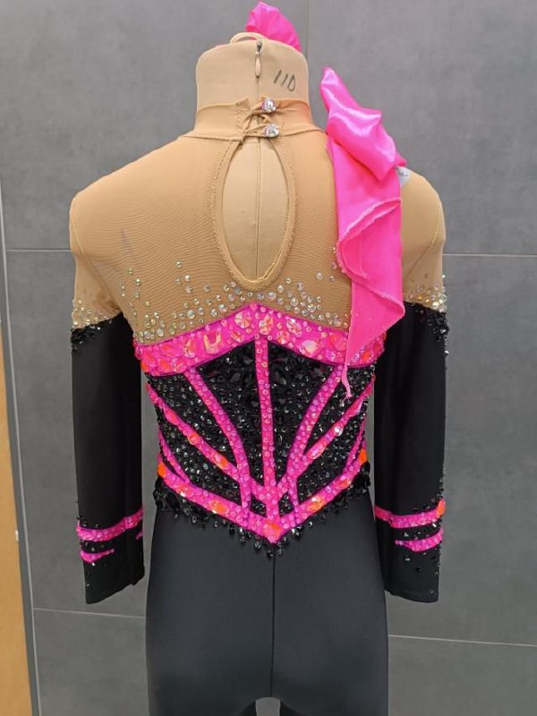 Чорно-рожевий купальник з бантом та кристалами | зріст 116–120