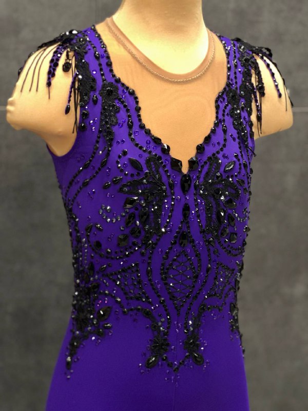 Фіолетовий купальник з чорним мереживним візерунком | зріст 140–145