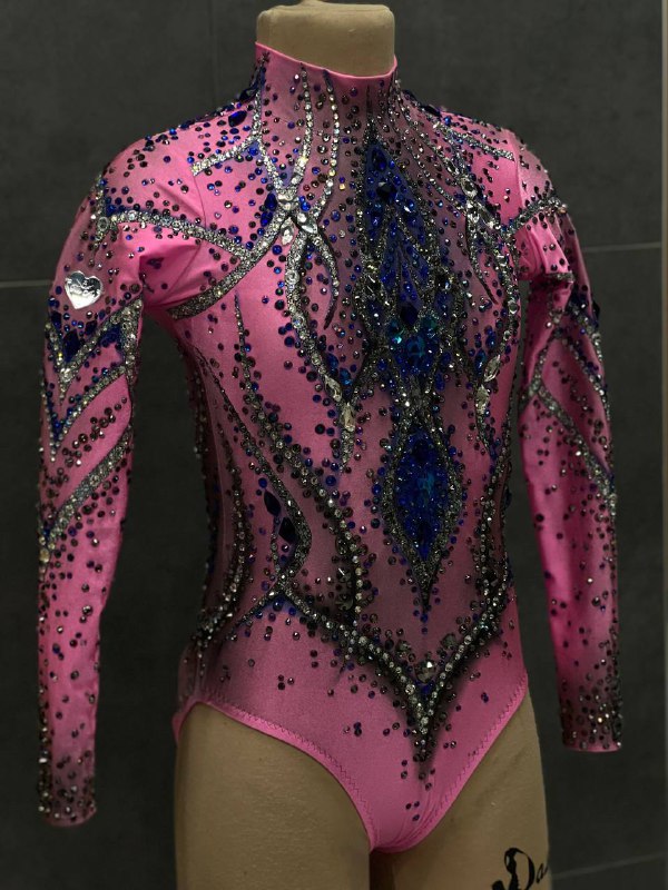 Рожевий купальник з синіми кристалами | зріст 135–140