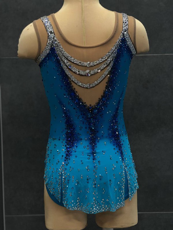 Бірюзовий купальник з кристальними ланцюжками та спіною | р. 146