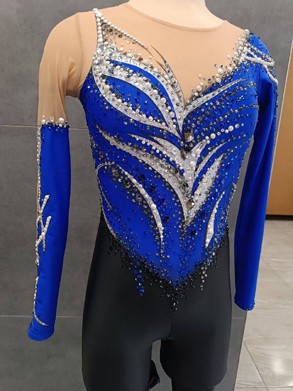 Синій купальник-комбінезон зі сріблястими кристалами