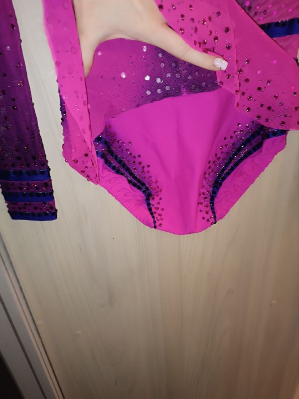 Рожево-фіолетовий купальник з кристалами | зріст 145