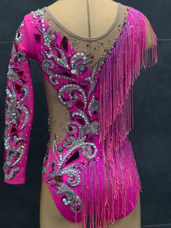 Рожевий купальник зі сріблястою бахромою та візерунком | зріст 120